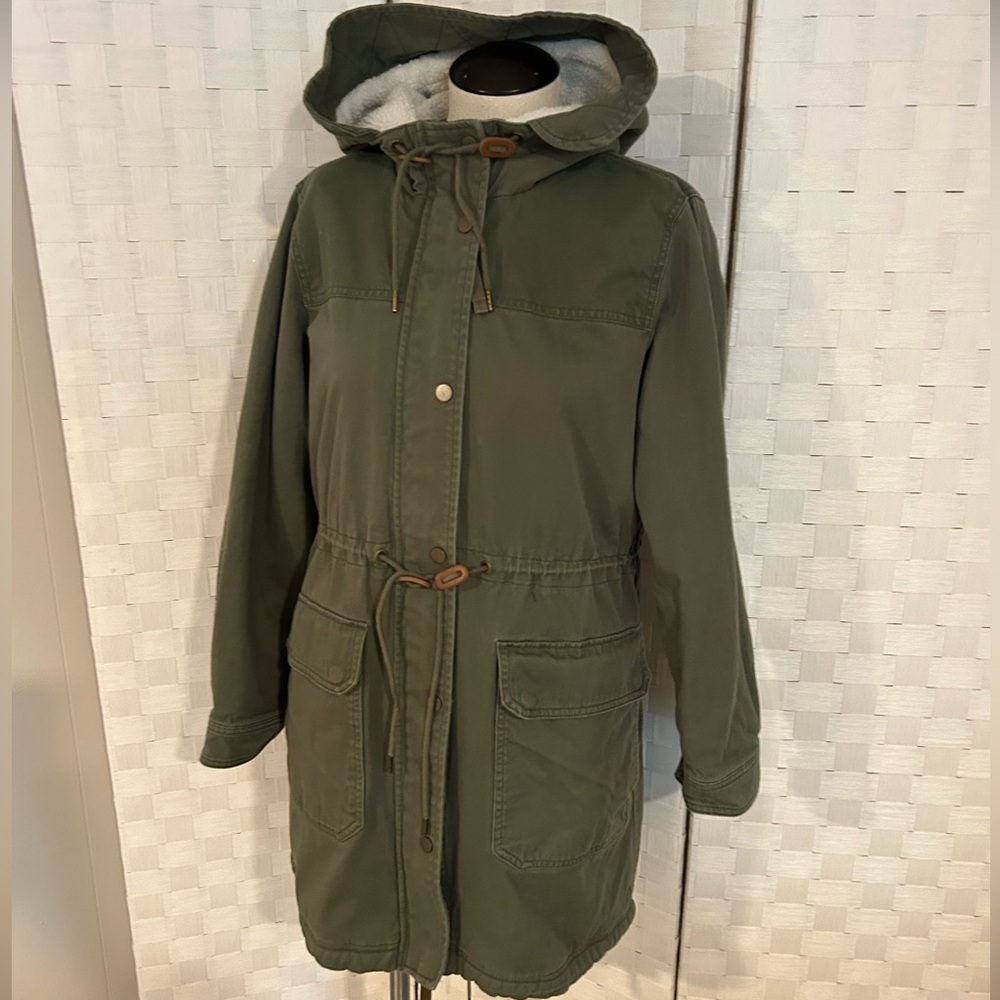 GAP Forest Green Sherpa Utility Jacket Hooded Anorak Small - Picture 5 of 11